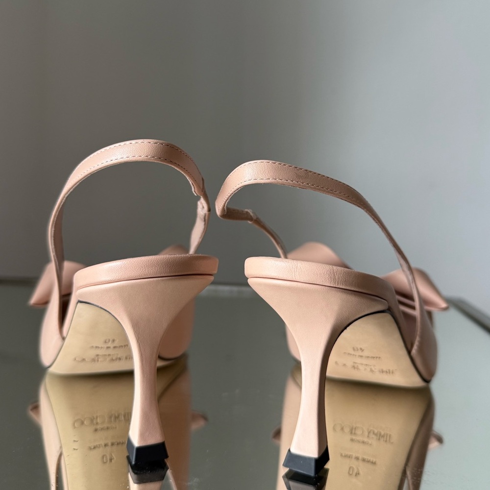 New Jimmy Choo Staz 70 Leather Bow Slingback Pumps 40 - Picture 7 of 11
